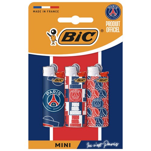 BIC mini briquet à pierre edition limitée PSG x3
