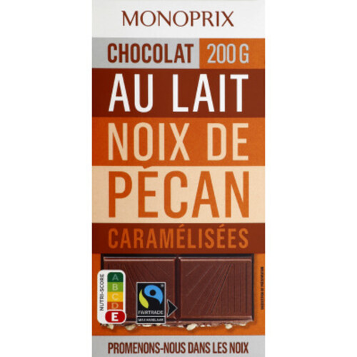 Monoprix Chocolat Au Lait Et Noix De Pécan Caramélisées 200G