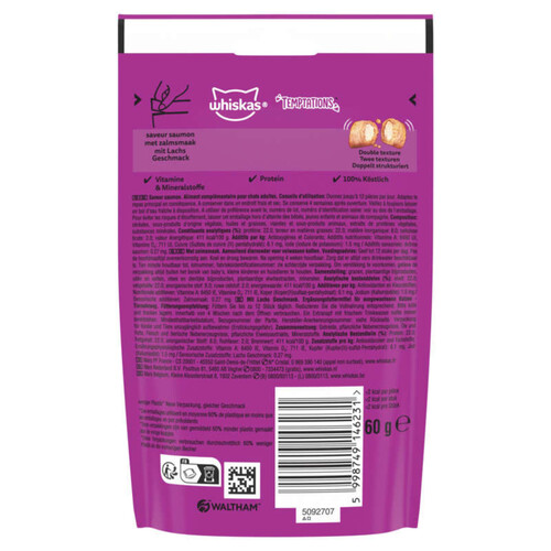 Whiskas temptations friandises saveur saumon 60g - chat adulte