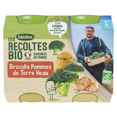Blédina Petits Pots Bio Brocolis Pommes de Terre Veau Français 2x200g