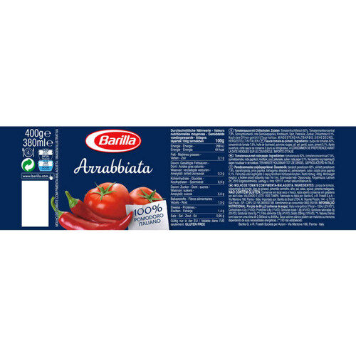 Barilla Sauce Tomates Arrabbiata 400g