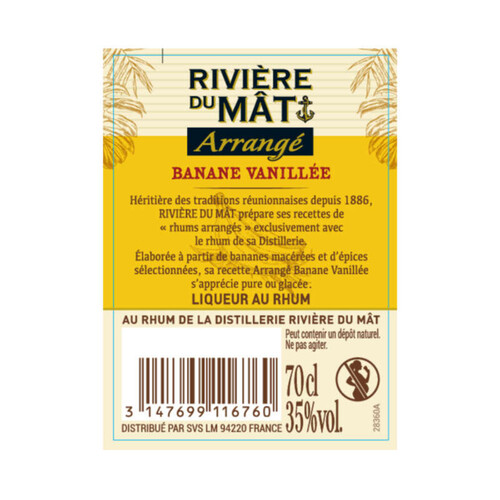 Rivière du Mat Rhum Arrangé Banane Vanillée 35% Ile de la Réunion 70cl