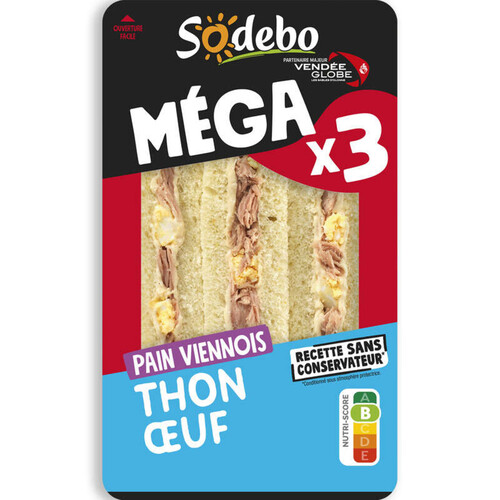 Sodebo Sandwich Méga club viennois thon œuf mayo légère 230g