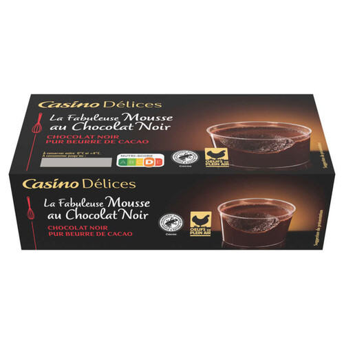 Casino Delices Mousse au chocolat noir - 2 pots - 2x90g