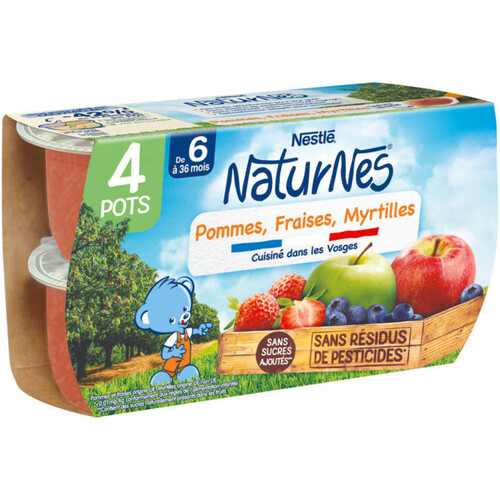 NESTLE NATURNES Purée bébé Pommes Fraises Myrtil-4x130g-Dès 6 mois