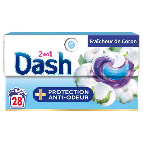 Dash 2en1 Pods Lessive Fraicheur de Coton +Protection Anti-Odeur *28 Lavages 669g