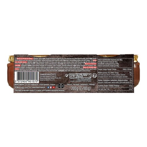 Marie Morin Mousse au chocolat noir intense 2x100g