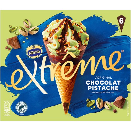 Nestlé Cônes Extrême Chocolat Pistache pépites de Nougatine 6x71g