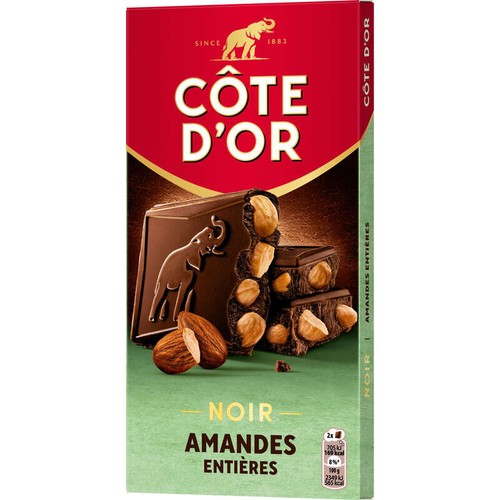 Côte D'Or Tablette Chocolat Noir Aux Amandes Entières 180g