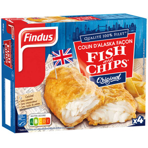 Findus Poisson Pané Colin Façon Fish & Chips MSC Filet x4 100g