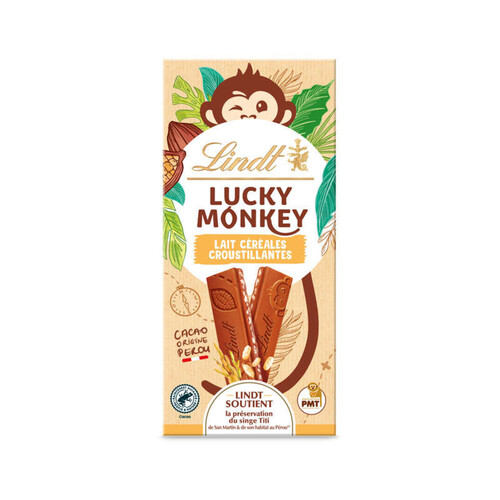 Lindt Lucky Monkey lait céréales croustillantes 100g