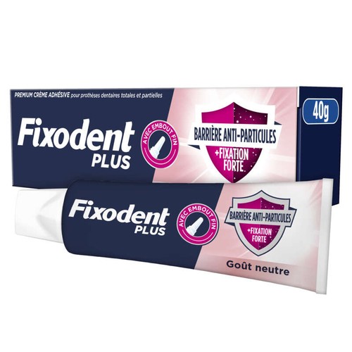 Fixodent Plus Barrière Anti-Particules Crème Adhésive pour prothèses Totales & Partielles 40G