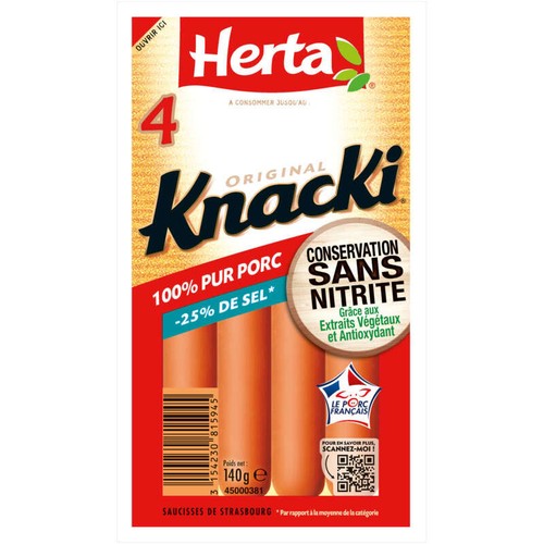 Herta Knacki Saucisses Sel Réduit x4 140g