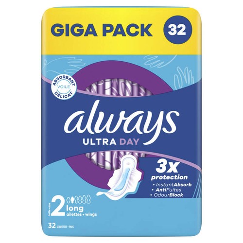 Always Ultra Jour Serviettes Menstruelles Avec Ailettes Long Taille 2 x32