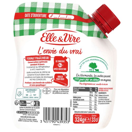 Elle & Vire Crème De Normandie Épaisse Entière 30% de Mg 33cl