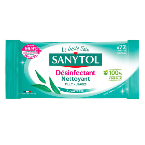 Sanytol Lingettes Désinfectantes Multi-Usages Eucalyptus X72