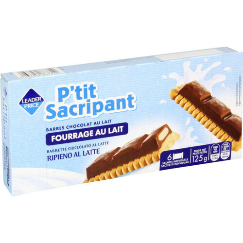 Leader price p'tit sacripant barres chocolat au lait 125g