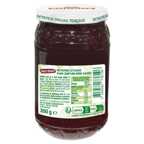 Andros Confiture 4 Fruits Rouges -30% de sucre 350g