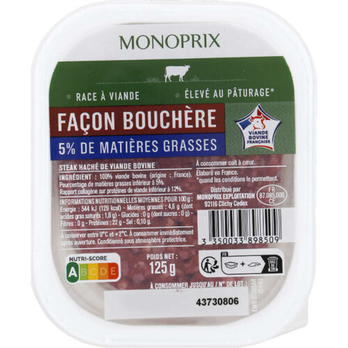 Monoprix Steak Haché 5% MG x1 125g