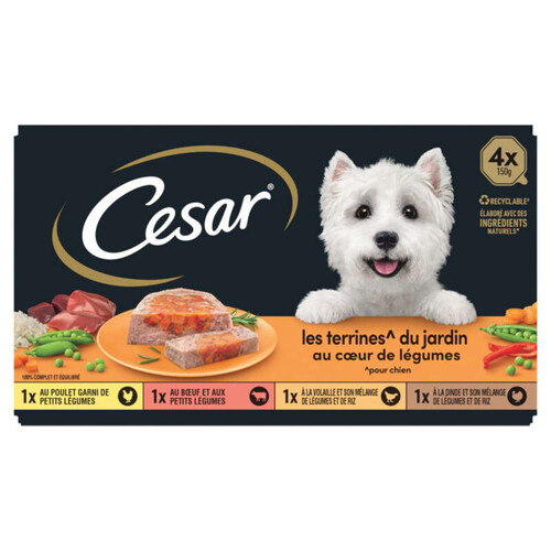 Cesar Barquettes en terrine pour chien au cœur de légumes 4x150g