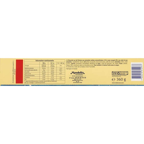 Toblerone Barre Amandes Salées 360 g