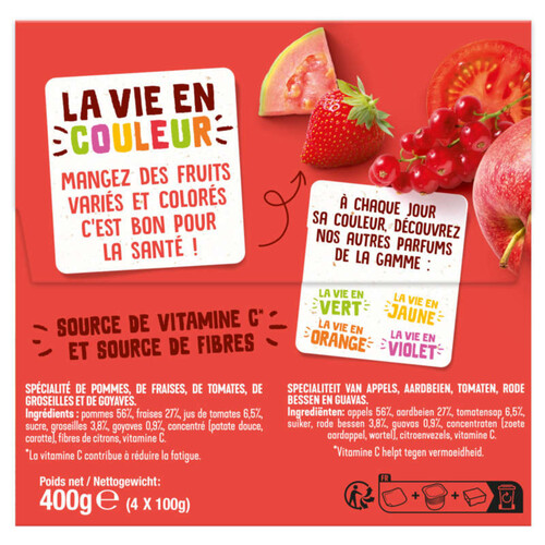 Andros La Vie en Rouge compote pomme fraise tomate groseille goyave 4x100g