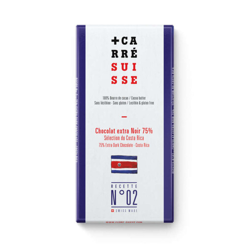 Carré Suisse Recette N°02 : Chocolat extra Noir 75% Sélection du Costa Rica 100g