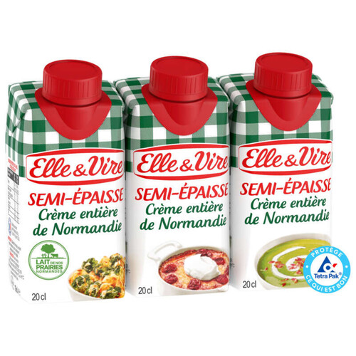 Elle & Vire Crème Entière Semi-Épaisse De Normandie 3x20 cl