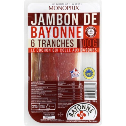Monoprix Jambon De Bayonne 100G