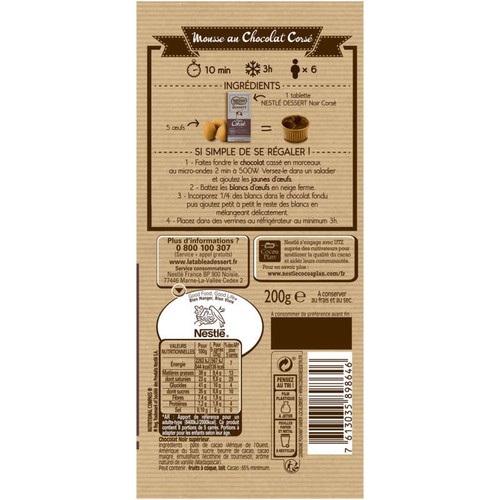 Nestlé Dessert Tablette De Chocolat Noir Corsé 200g