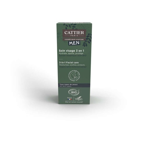 Cattier Men Soin Visage 3en1 Bio Vegan 50ml