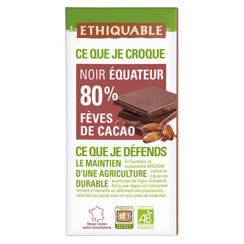 Ethiquable Chocolat Noir Fèves De Cacao Bio 100G