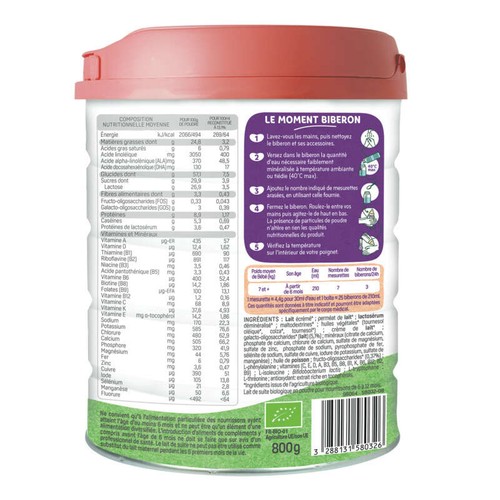 Babybio Lait Optima 2 de 6 à 12 mois 800g
