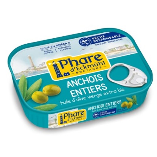 Phare D'Eckmühl Anchois Entiers Msc Huile D'Olive Vierge Extra Bio 115g