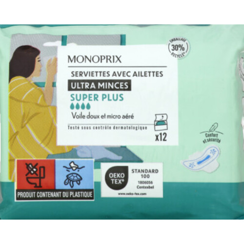 Monoprix Serviettes ultra-minces Super Plus x12