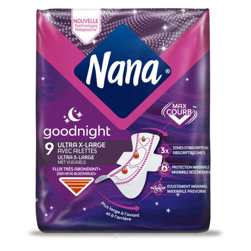 Nana Serviettes Hygiéniques Ultra Goodnight Extra Large x9