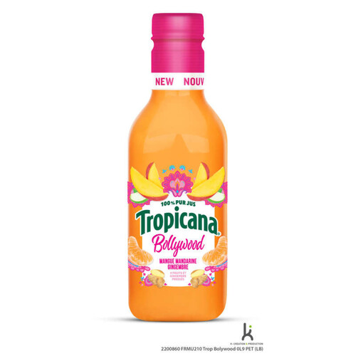 Tropicana Flamenco 100% Jus Pétillant Mangue Mandarine Gingembre 90cl