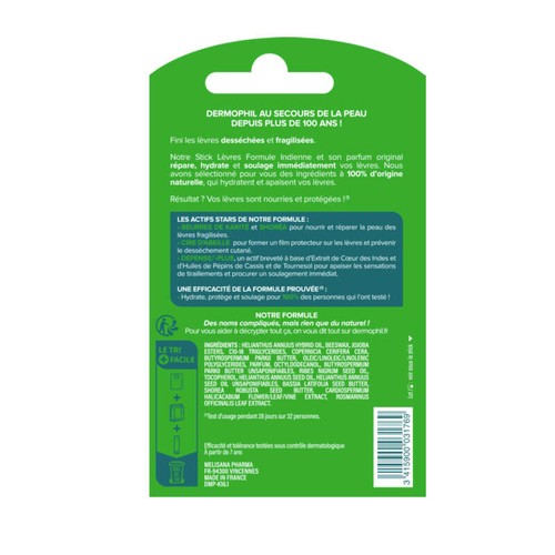 Dermophil (Gms) Stick À Lèvres Réparateur Protecteur Formule Indienne 2x4g
