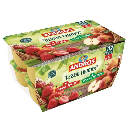 Andros Compote Pomme Fraise Pots x12 100g