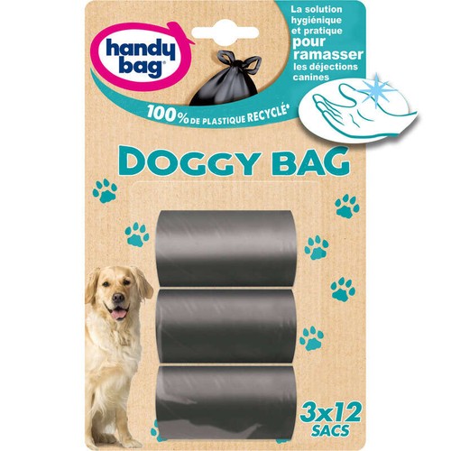 Sacs poubelle doggy bag 3x12 sacs, 100% plastique recyclé, Handy Bag