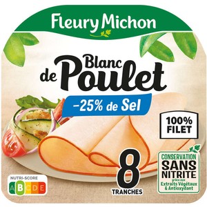 Fleury Michon Blanc De Poulet -25% De Sel Tranches Fines x8