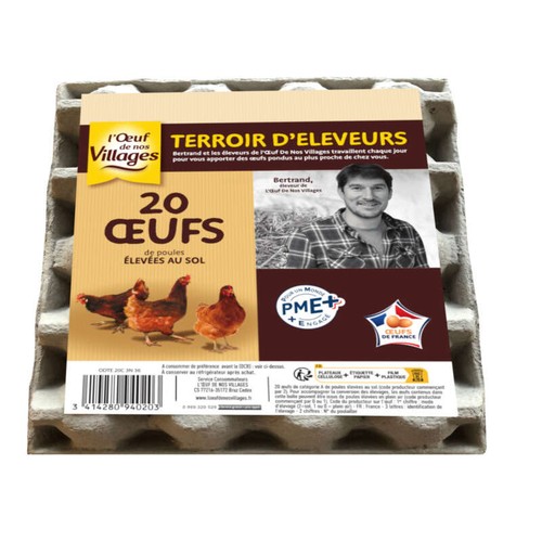Terroir d'éleveurs L'Oeuf de Nos Villages 20 œufs de poules élevées au sol