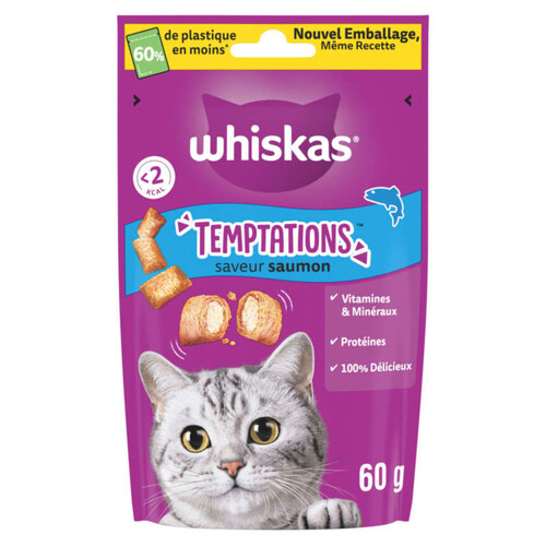 Whiskas temptations friandises saveur saumon 60g - chat adulte