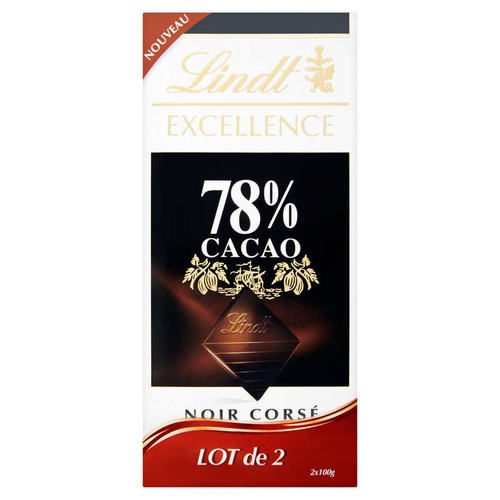 Lindt Excellence Chocolat Noir 78% extra fin traditionnel 2x100g