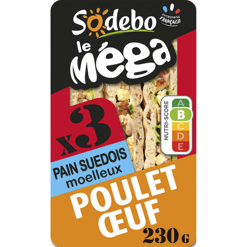 Sodebo Sandwich Méga club suédois poulet rôti œuf 230g