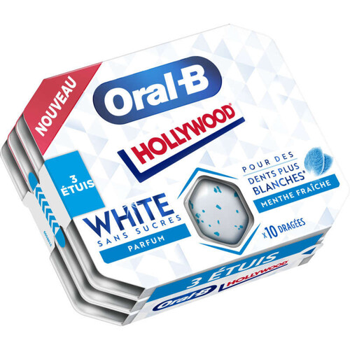 Oral-B Hollywood Chewing-gum Menthe Fraîche White 3x17g