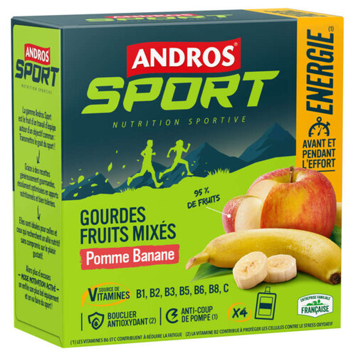 Andros Sport gourdes Fruits Mixés pomme Banane 4x90g