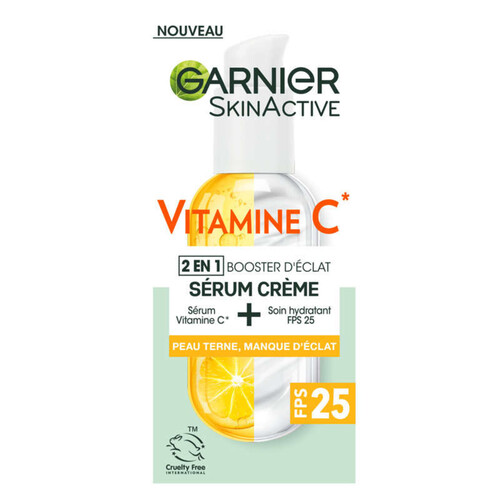 Garnier SkinActive Sérum Crème Visage 2 en 1 Vitamine C Booster Eclat FPS 25 30ml