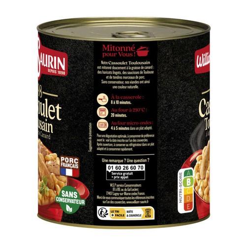William Saurin Cassoulet Toulousain À La Graisse D'Oie, Mitonné Doucement 840g