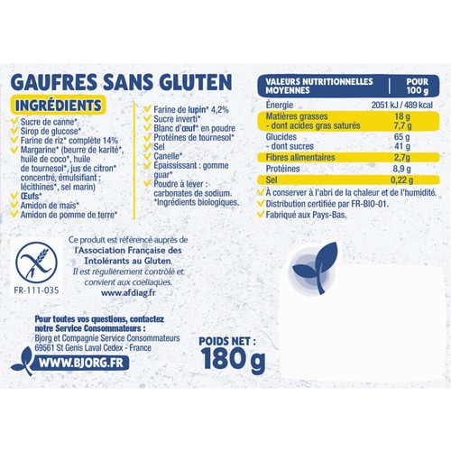 Bjorg Gaufres sans gluten Bio 180g